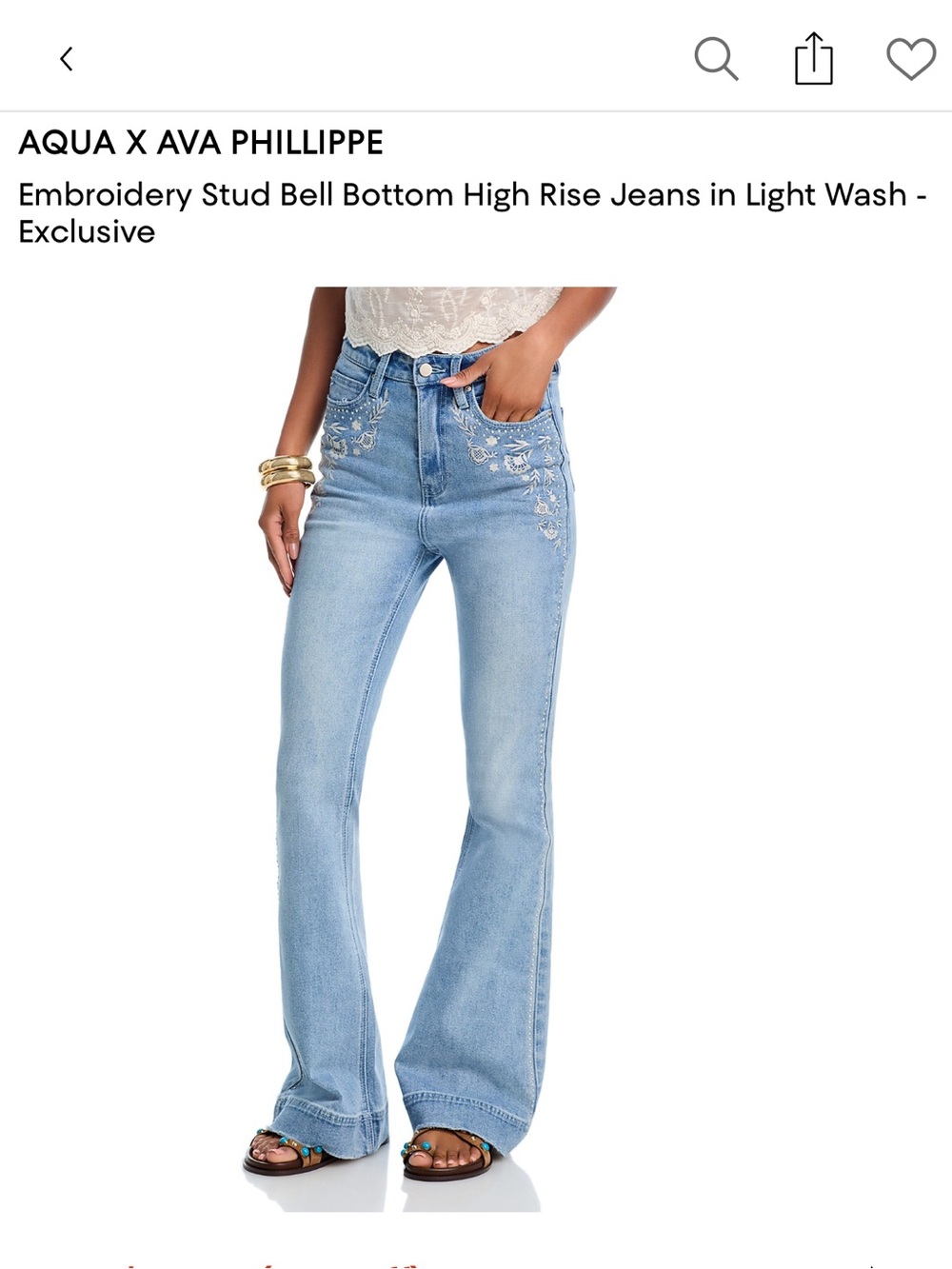 AQUA x AVA Phillippe Bloomingdale’s Light Wash Embroidered High-Rise Flare Jeans